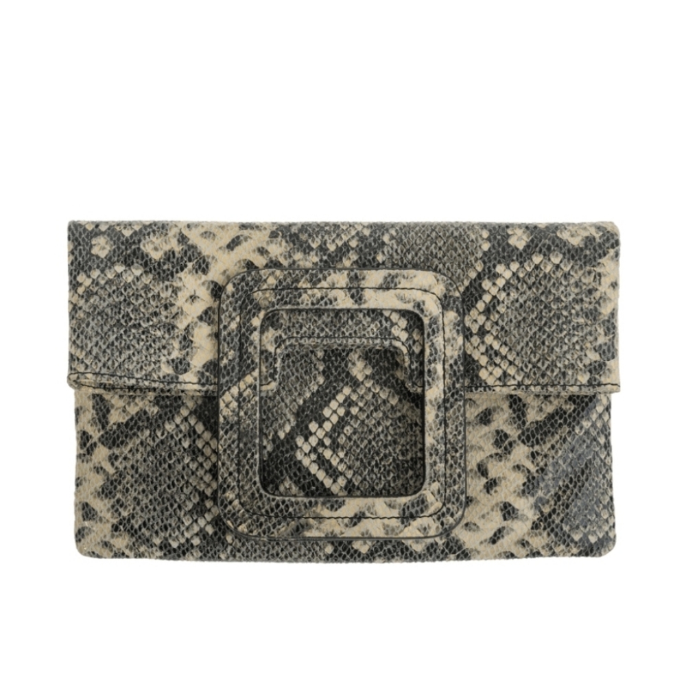 TMRW STUDIO Leather Snakeskin Print Foldable Crossbody Clutch Purse Beige/Black,